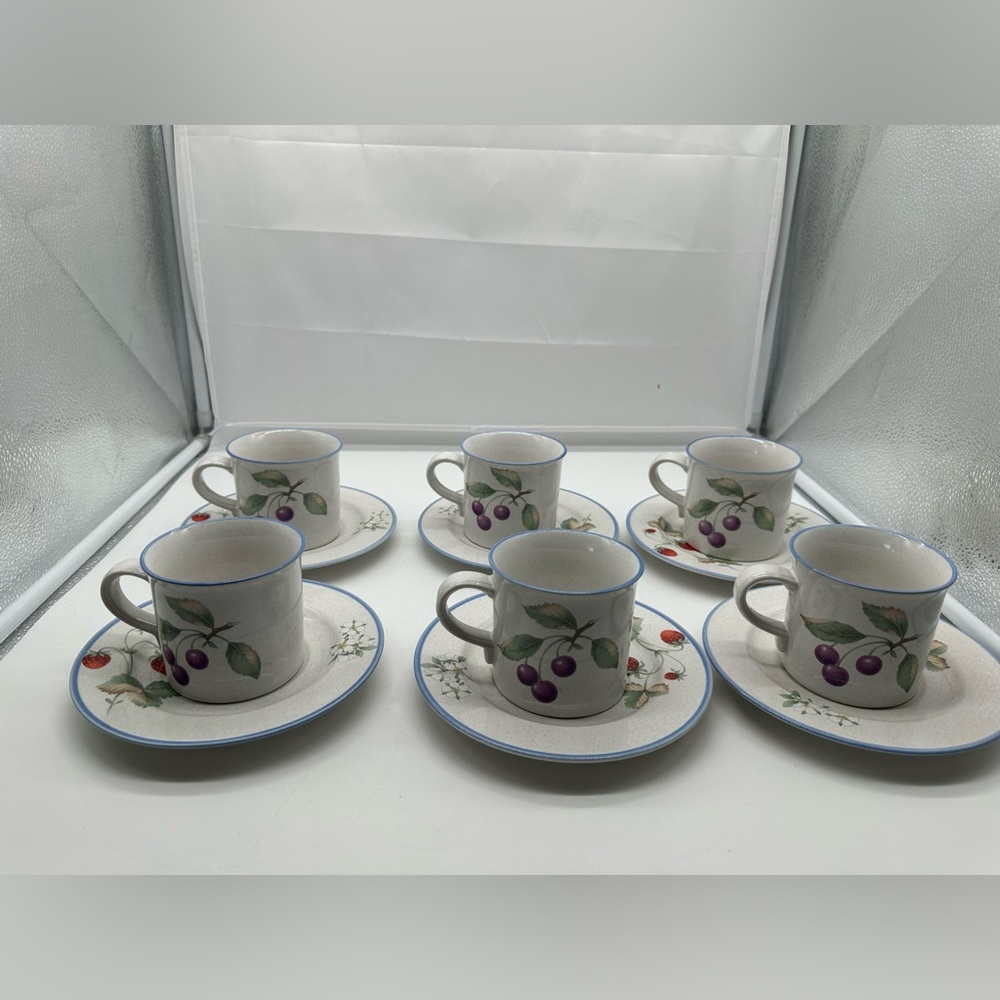 Set of 6 Savoir Vivre Luscious Flat Cups Mugs & Saucers Fruit Japan  JJ017